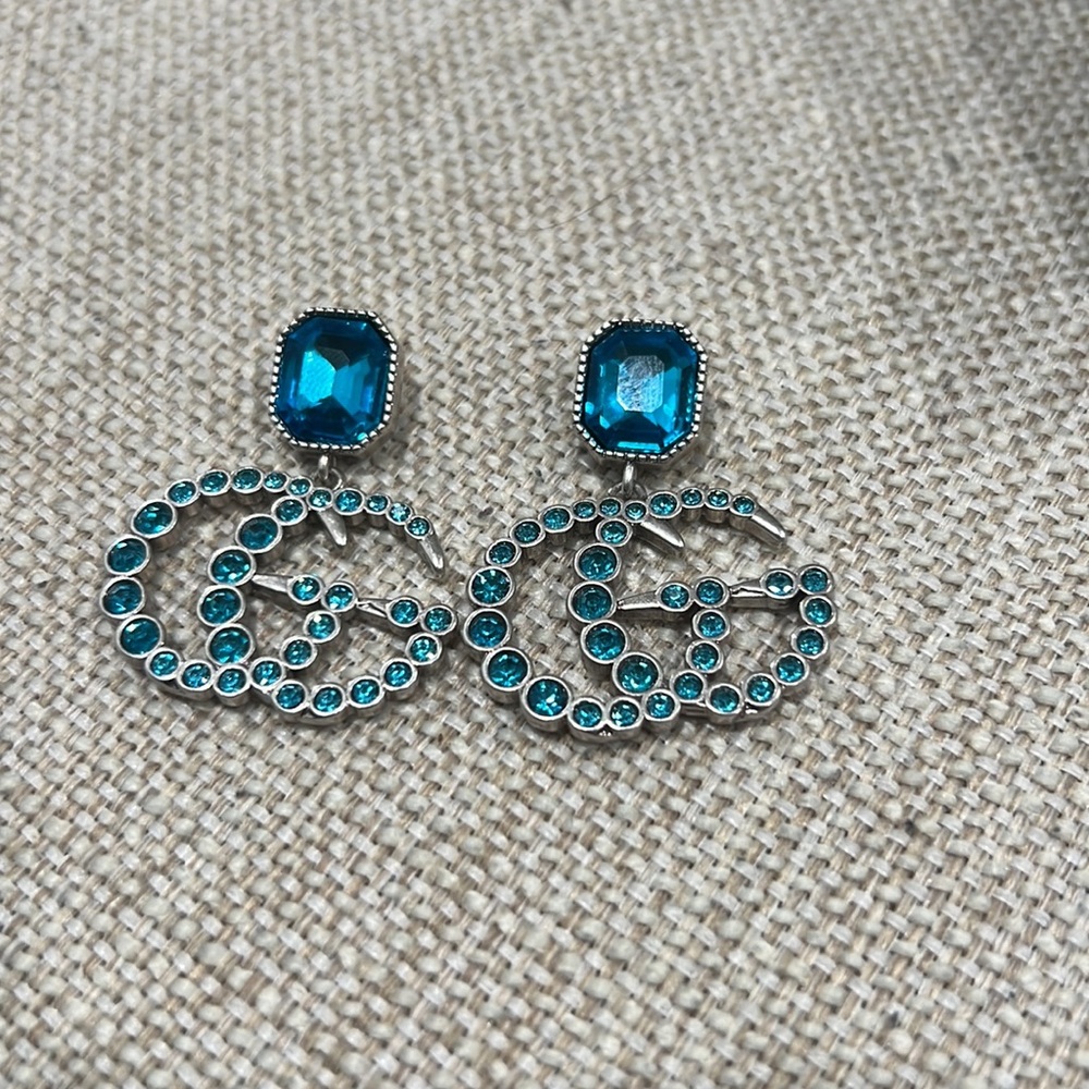 Vintage GUCCI CRYSTAL DOUBLE G EARRINGS - Picture 2 of 6